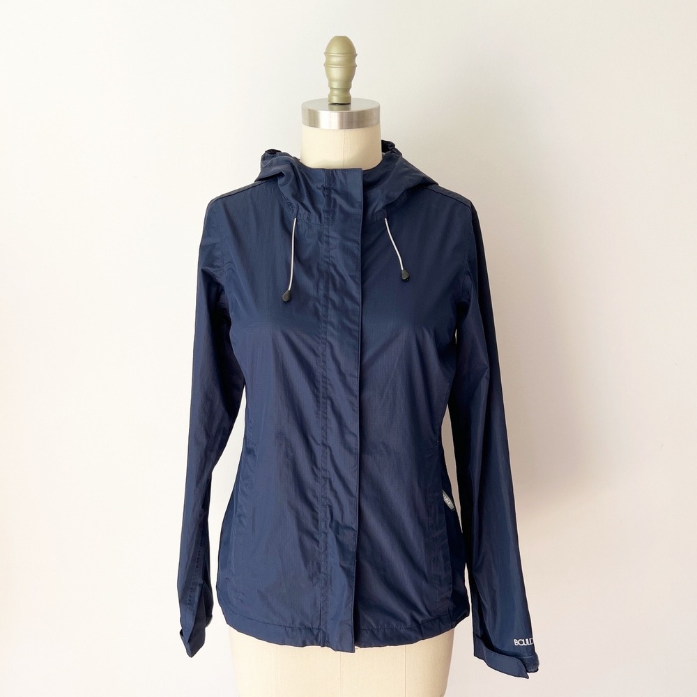 Boulder‎ Gear Stratus Rain Jacket Navy Blue Hooded Windbreaker Packable XS